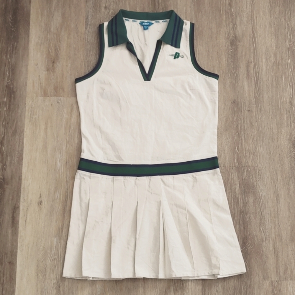 Prince White Tennis/Pickleball Dress with Green and Navy Trim